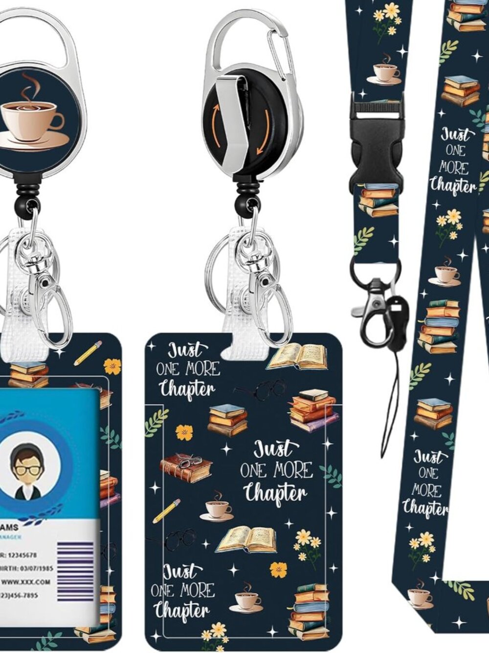 Book Lover Lanyards for ID Badge, ID Badge Holder with Retractable Reel